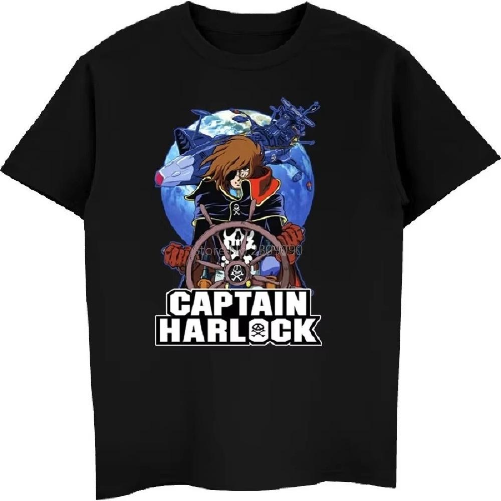 Anime Captain Harlock T Shirt Women Cotton Short Sleeve T-shirt Hip Hop Tees Cool Tops Harajuku Streetwear Fitness Summer Tee XXXXXL чёрный