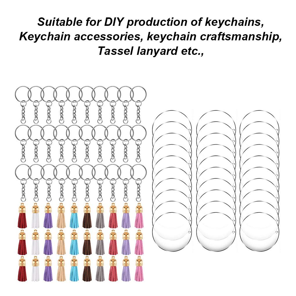 90pcs Keyring DIY Decoration Acrylic Key Disc Hand Craft Jump Leather Tassel Set Tassel Color Random