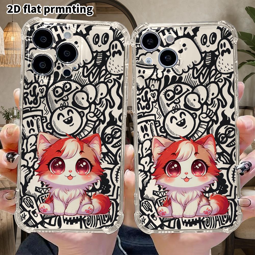 Phone Case: 2D Flat Suitable for iPhone 18 17 16 15 14 13 Pro, Transparent with Corner Protection, Gradient Little Cat, Christmas and Halloween Gift