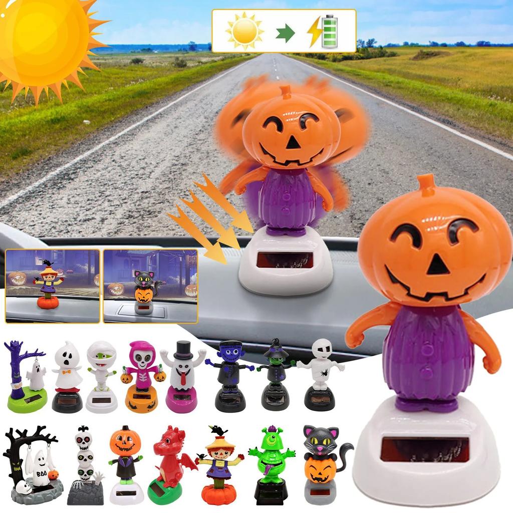Hot Selling Halloween Solar Creative Swinging Head Doll Car Ornaments Cartoon Ornaments Gifts for Children