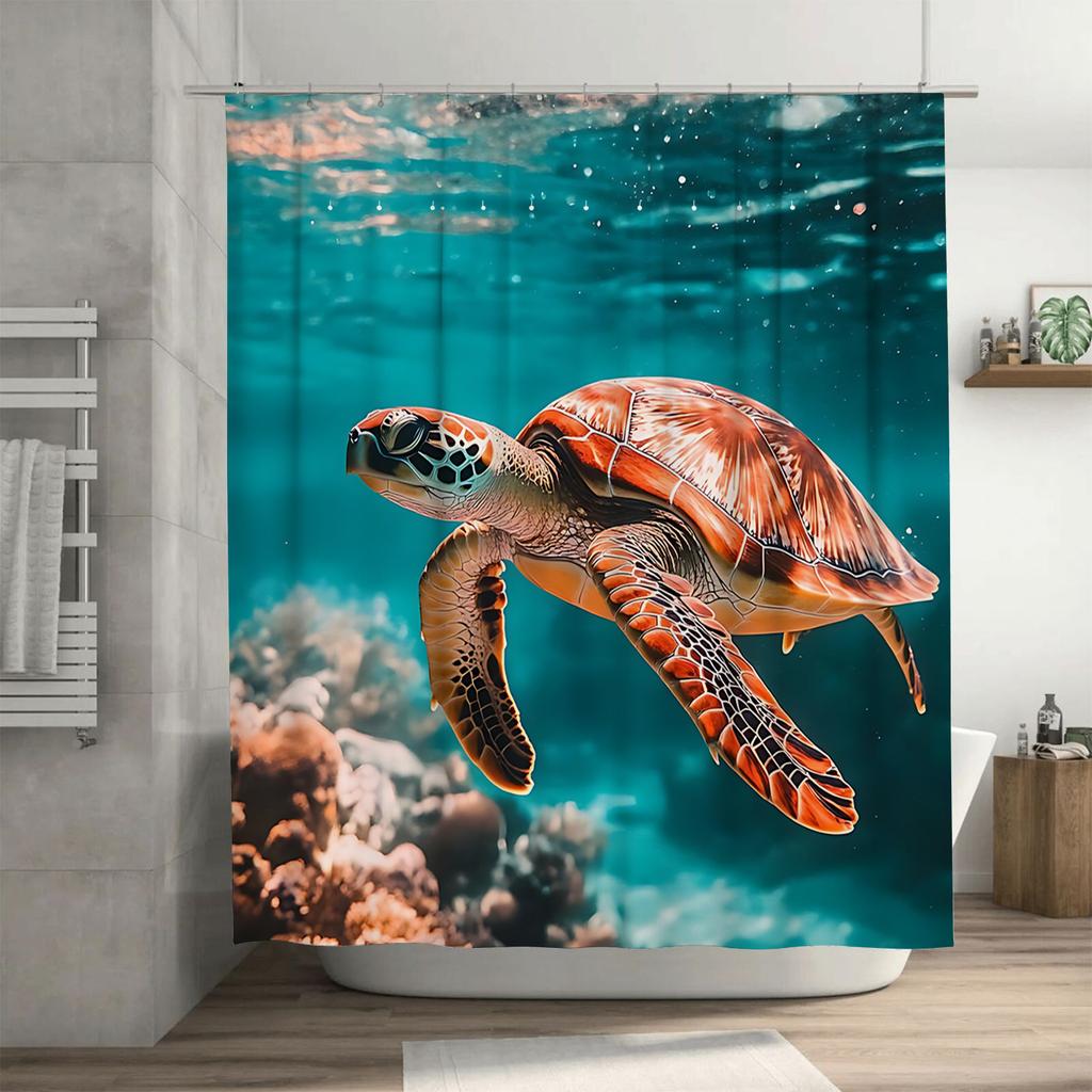 Ocean Turtle Shower Curtain Nature Inspired Home Decor Waterproof Polyester Fabric Bathroom Accessories Set with Hooks