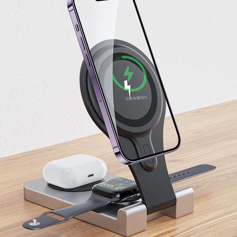 W13 3-in-1 Magnetic Wireless Charger Portable Folding Charging Station for iPhone 12/13/14/15 Series,AirPods,iWatch