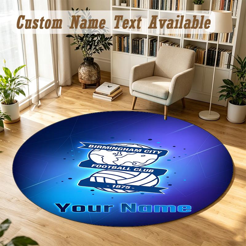 Round Rug Custom NameBIRMINGHAM CITY Football Pattern Non Slip Carpet Home Floor Decor