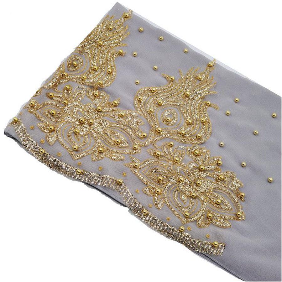 Premium Chiffon Hijabs Scarf Shimmer Gold Glitters Beads Hijab for Muslim Woman Head Scarf Shawl Wrap Lightweight