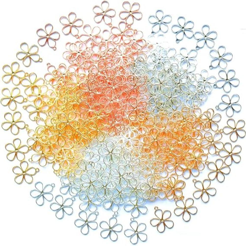 200Pcs  17*19MM Flower Pendants Alloy Alloy Open Back Small DIY  Bracelet