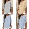 Spring Fashion Womens Striped Cotton Linen Shirt With Patching For Casual Wear