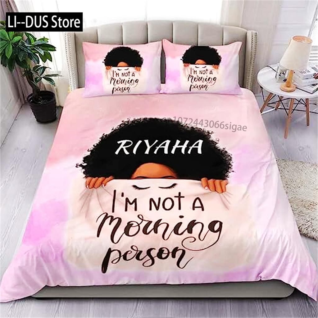 African American Black Girl Duvet Cover Black Girl Magic Bedding Set Cute Little Afro Black Princess Bed Cover Girl Room Decor