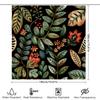 Artistic Floral Shower Curtain With Green Leaves Black Background Bathroom Decor For Home Decoration Customizable Size Options A