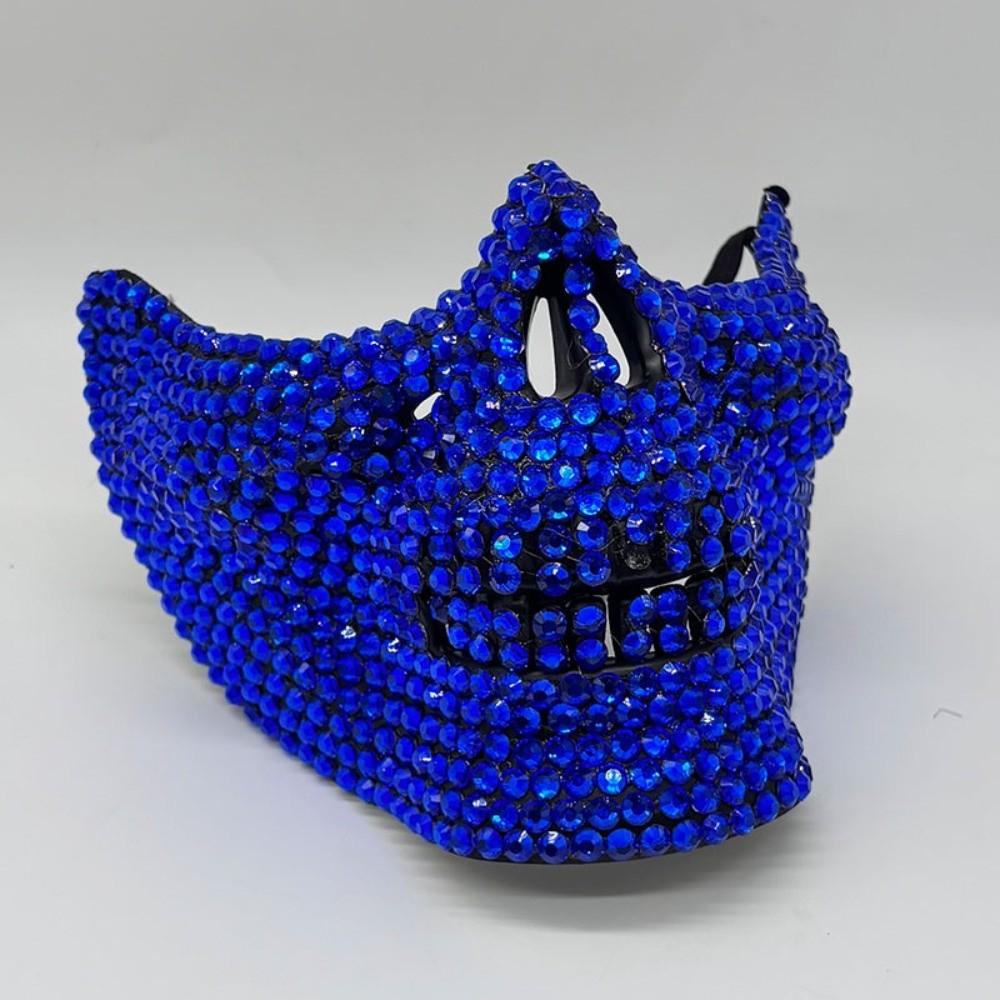 Punk Half Face Skull Mask Full Rhinestone Masquerade Mask Rave Cosplay Mask  Ghostly Knight Cosplay синий