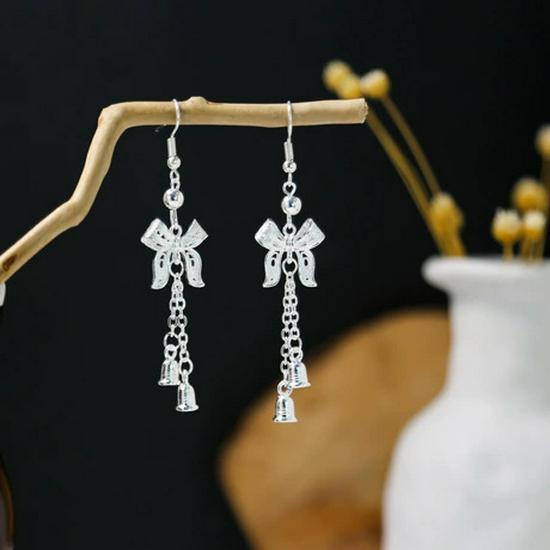 Peacock Tassel Earrings with Hollow Leaf Design in Retro Ethnic Style Imitation Silver for Women