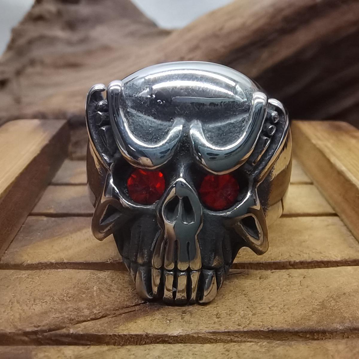 Titanium Steel Men s Red-Eyed Skull Ring - Unique Style Size 10