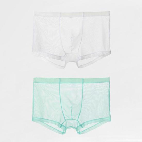 Men Underpants Breathable Solid Color Lint Free Friendly to Skin Elastic Waist Inside Wearing Polyester Quick Dry Mesh Men Boxers Underpants Gift