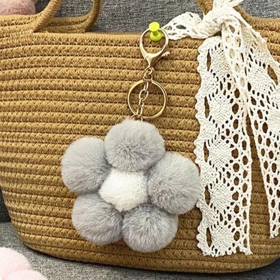 Lightweight Bag Decor Plush Flower Keychain for Handbags, Five-petal Charm, Metal Key Chain Fluffy Backpack Hanging Accessory Women