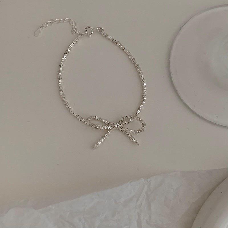 Silver Crushed Bow Bracelet - Trendy Women s Fashion Hand Jewelry