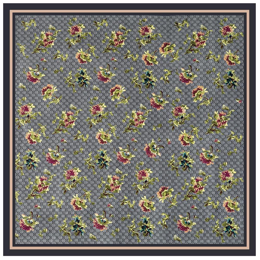 New 130cm Twill Silk Scarf Fashion Rose Flowers Design Women Shawl Bandana Kerchief Female Large Head Square Scarves