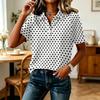Camisa Casual de Mujer con Estampado de Rayas en Mangas Patchwork, Cuello en V con Media Botonadura, Manga Corta para Uso Diario