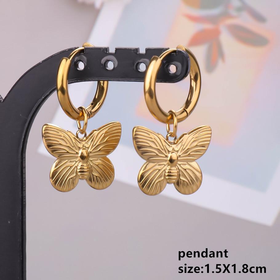 Gold Color Animal Pendant Earring Cute Sea Turtle Fish Tail Crab Stainless Steel Hoop Earrings for Women Men Accessories Jewelry