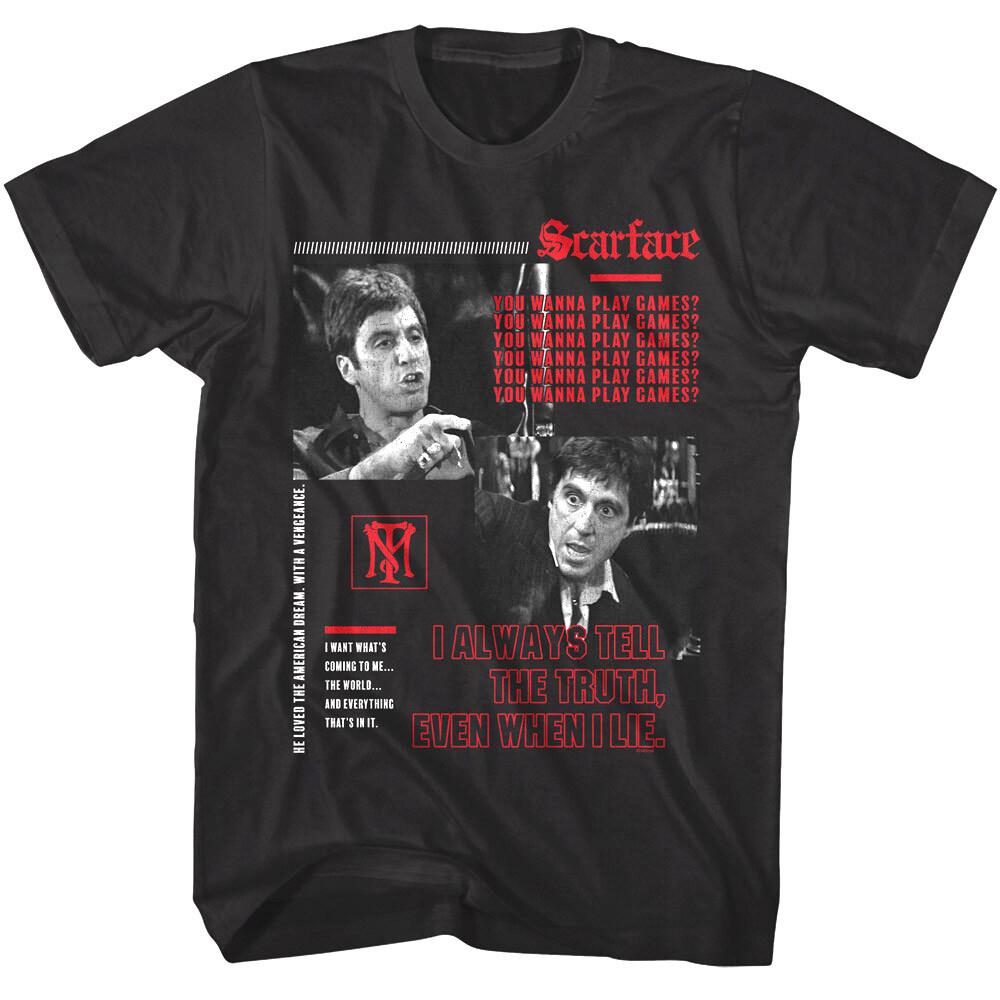 Лицо со шрамом Ты хочешь поиграть Мужская футболка Тони Монтана Цитата из фильма Коллаж Унисекс Футболка XXXL