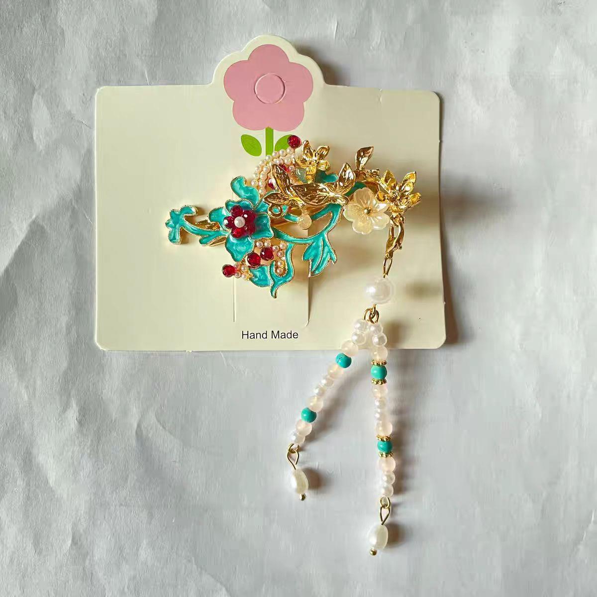 Enamel Pearl Cloud Tassel Hair Clip - Elegant Chinese Style Hairpin Accessory