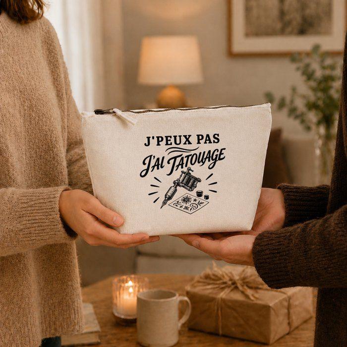 Trousse de toilette - PLANETEE - J'peux pas j'ai Tatouage - Beige - 100% coton - 3 L