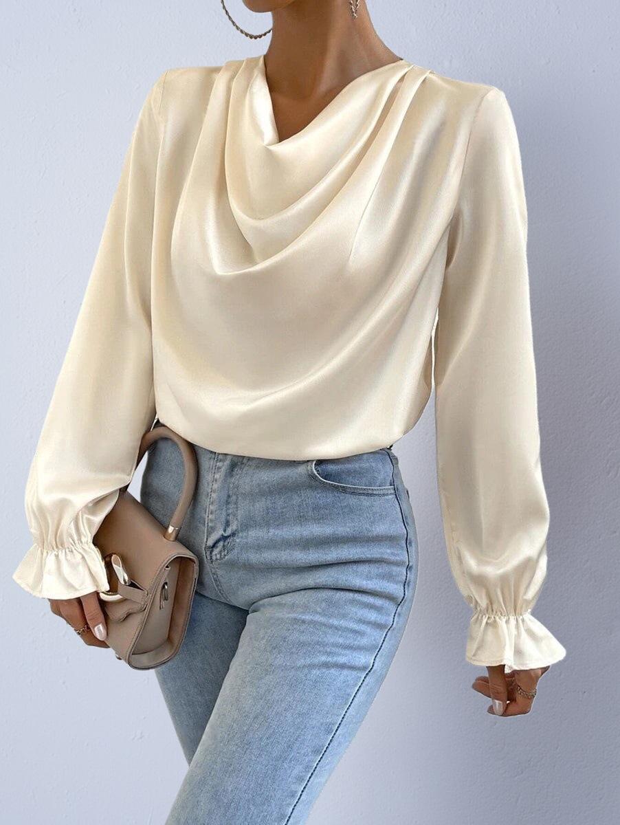 Autumn 2025 Women s European & American Satin Long Sleeve Silk-Like Shirt XXL абрикосовый