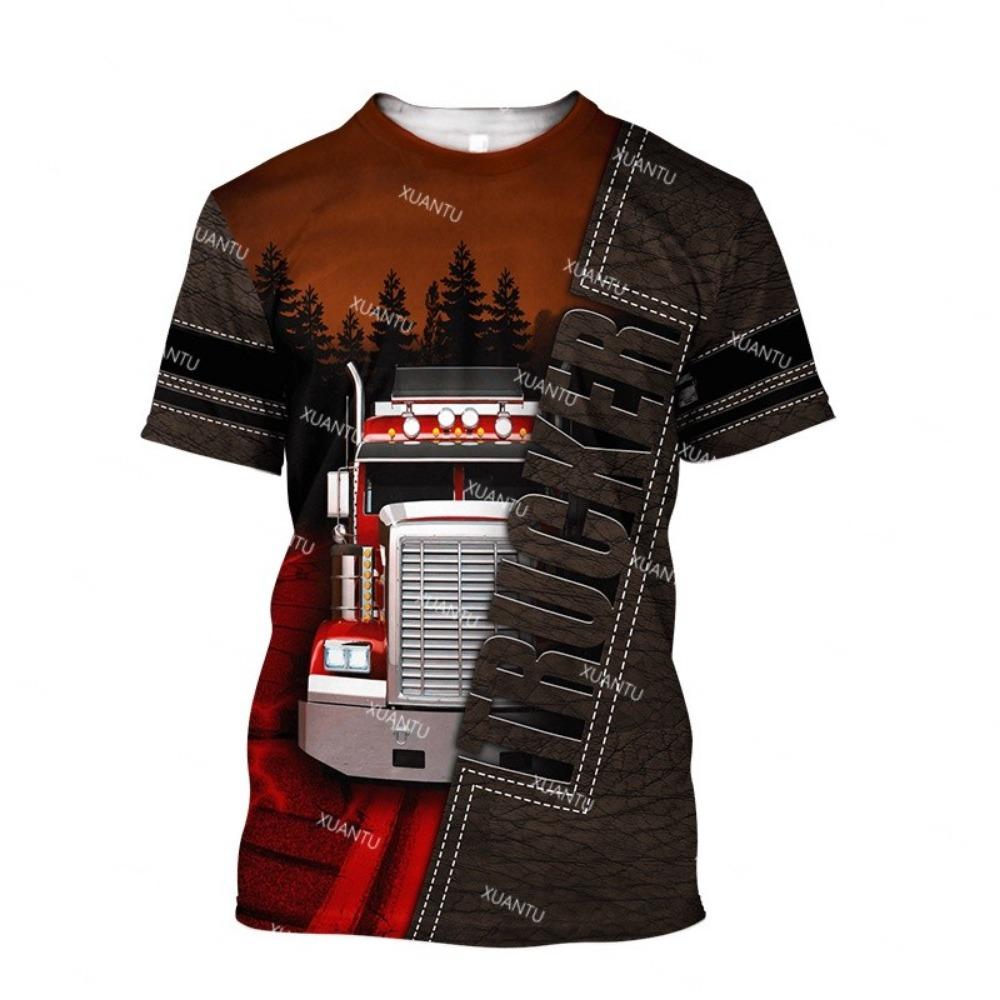 Summer Top Short Sleeved Round Neck Men's T-shirt Truck Pattern 3D Printing Fashionable Casual Plus Size T-shirt Street