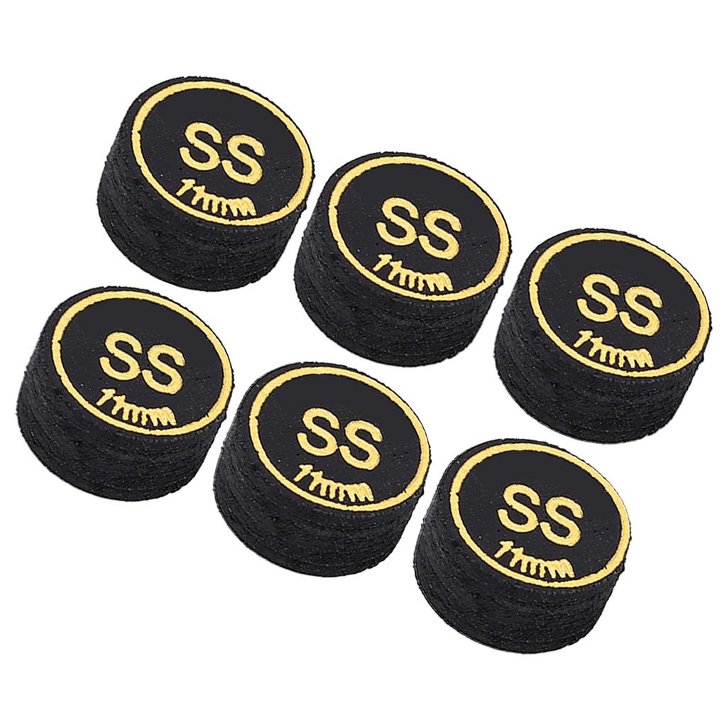 6PCS Billiard Cue Tips PU Multiple Layer Pool Cue Tips Replacement for Billiard Games Black SS
