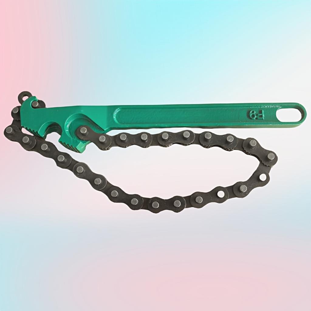Chiave a catena per impieghi gravosi, Presa regolabile, Manico ergonomico, Struttura in acciaio, Utilizzata per lo smontaggio di filtri dell'olio e tubi, Attrezzo manuale per la manutenzione dell'auto