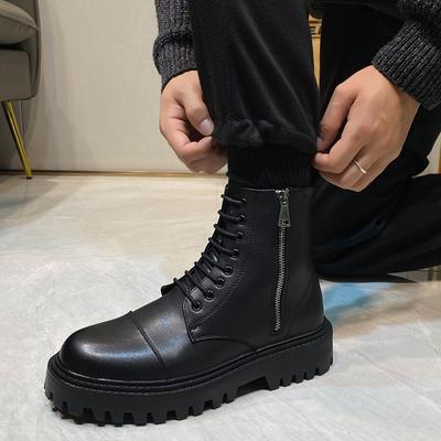 Herrenstiefel mit dicker Sohle Luxusmarke Seitenreißverschluss Lederstiefel Trendige High-Top Motorradstiefel für Herren Tooling-Stiefel Freizeitschuhe