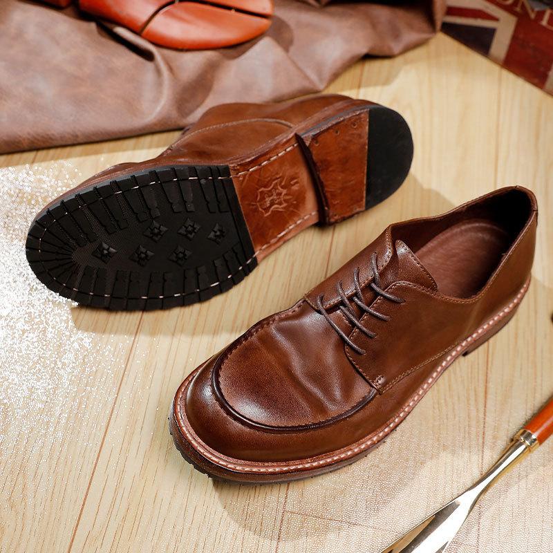 Men'S Handmade Goodyear Craft Full Leather Outsole Washed Retro Casual Versatile Leather Shoes