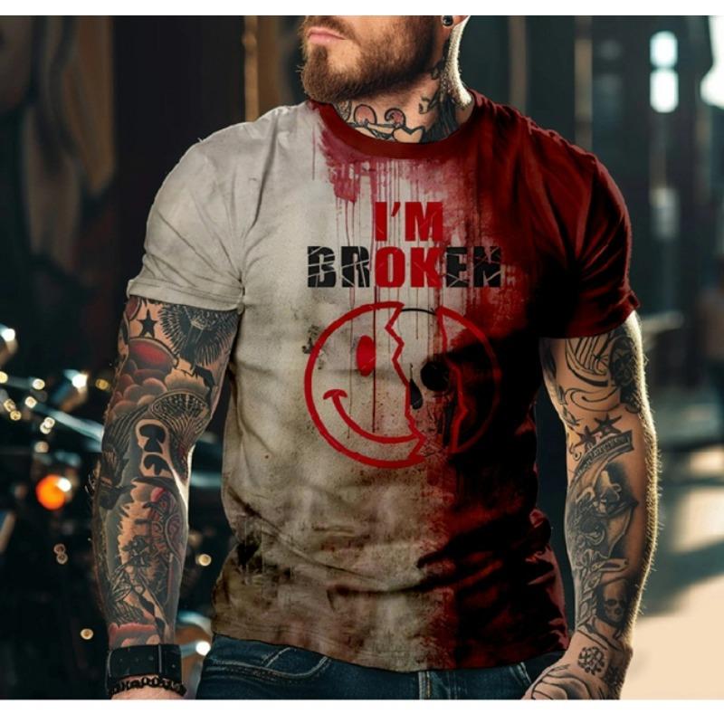 Horror T-Shirt For Men 3D Blood Print Men T-shirt Summer Short Sleeved Tee Male Pullover Tops Casual Spoof Clothing