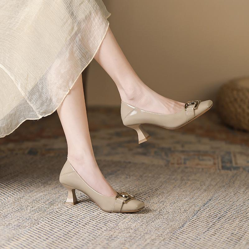 6388-5 Damen Stiletto-Absätze mit quadratischer Spitze - 2025 Herbst Französischer Stil, Bequem für Hochzeiten, Flaches Munddesign