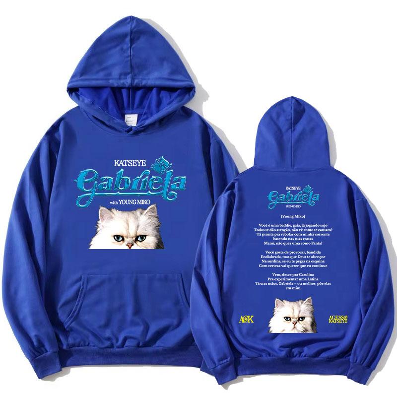 KATSEYE Gabriela Young Miko Remix Hettegensere Kawaii Tegneserie Katt Grafikk Sweatshirts Langermet Hettegensere Casual Dame Hettegenser