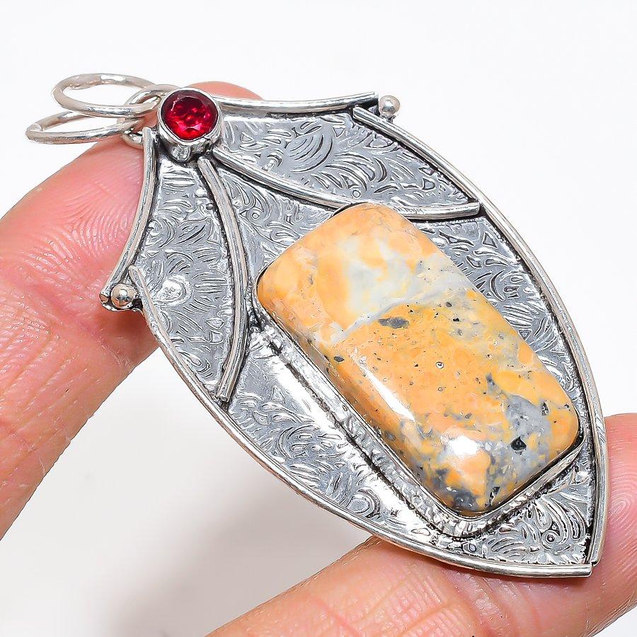 

Natural Maligano Jasper, Garnet 925 Sterling Silver Jewelry Pendant 2.84 AP-14020