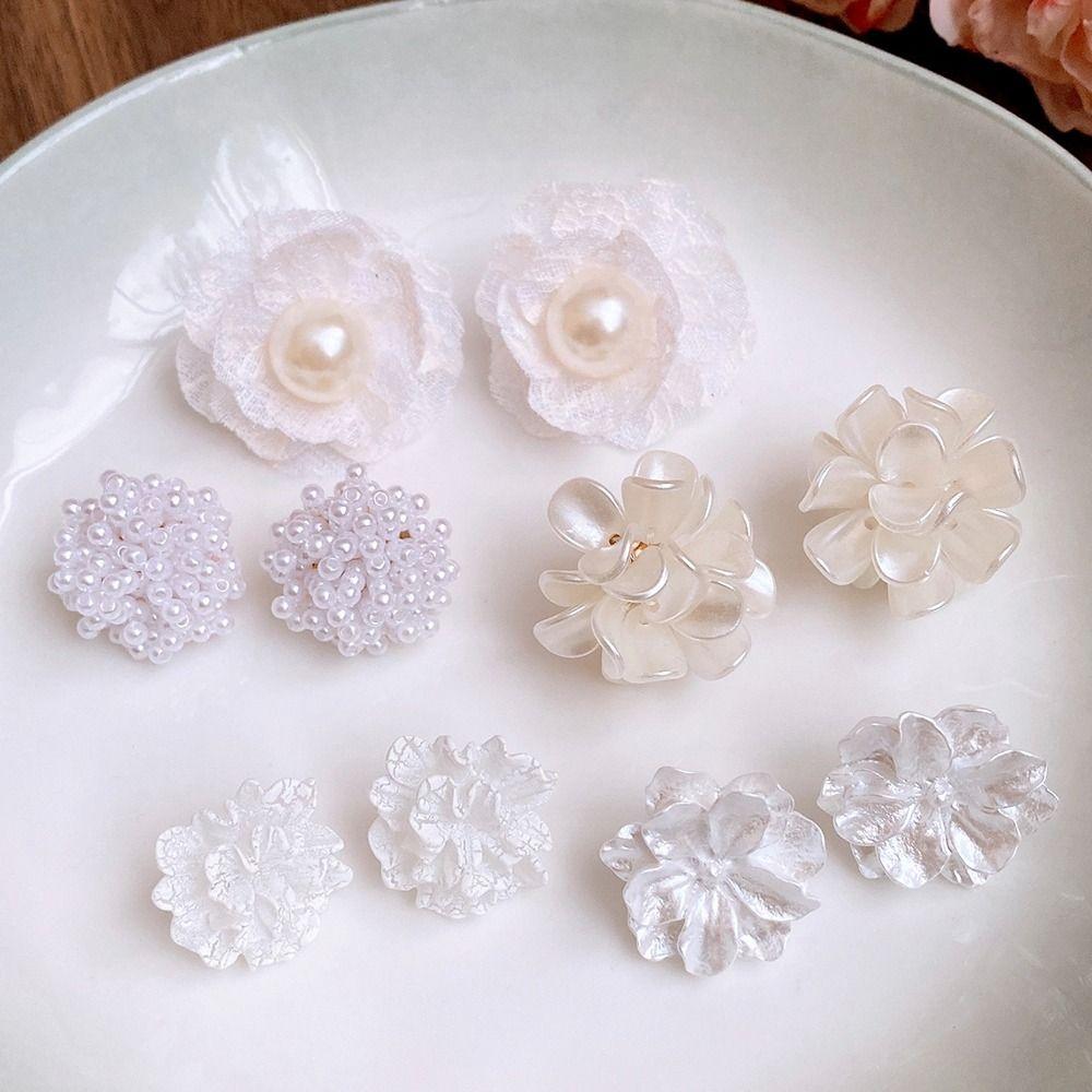 10pcs/Set High-end Artificial Pearls Earrings White Flower Flower Stud Earrings  For Women Girls