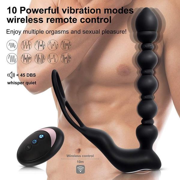 Male Prostate Massage & Anal Plug Anal Prostate Stimulator Butt Plug Delay Ejaculation Ring Sex Toys with 10 Frequency Vibration
