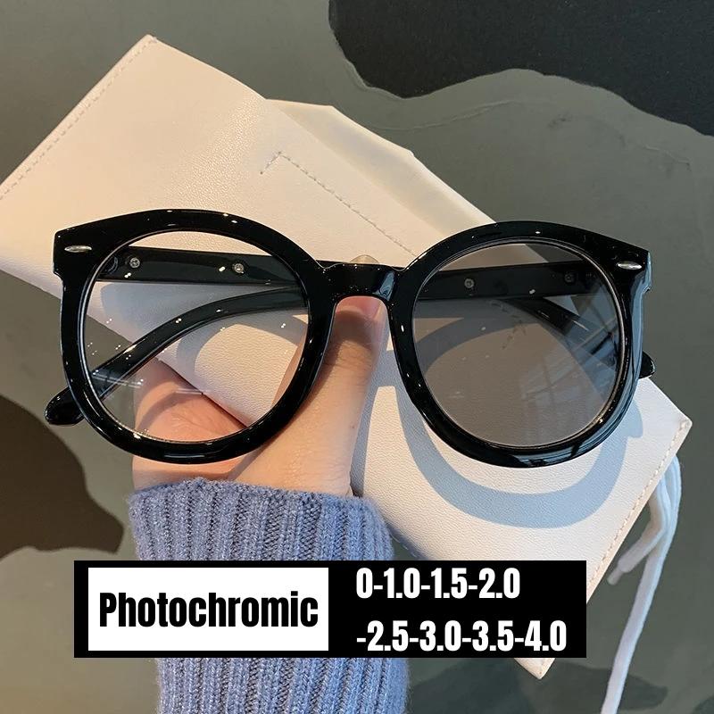 

Women s Round Oversized Photochromic Glasses Men Vintage Color Changing Finished Myopia Large Fashion Short Sighted Eyeglasses