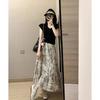 Plus Size Summer Outfit: V-neck Short-sleeve Tee & Ink Painting Skirt Set