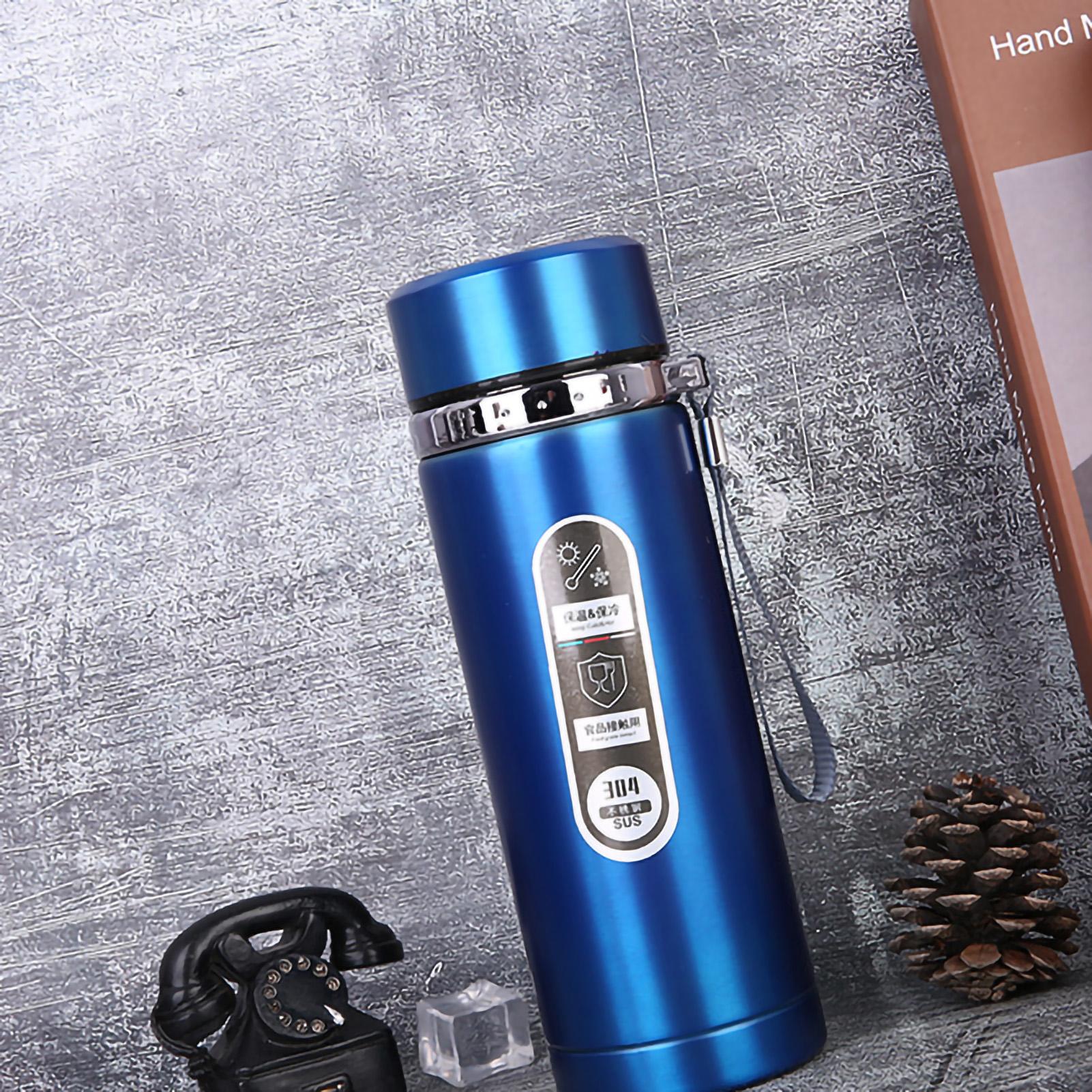 

Вакуумная кружка из нержавеющей стали, портативная, с широким горлышком, с термоизоляцией, с ручкой-петлей для деловых поездок, офиса, на каждый день, синяя синий