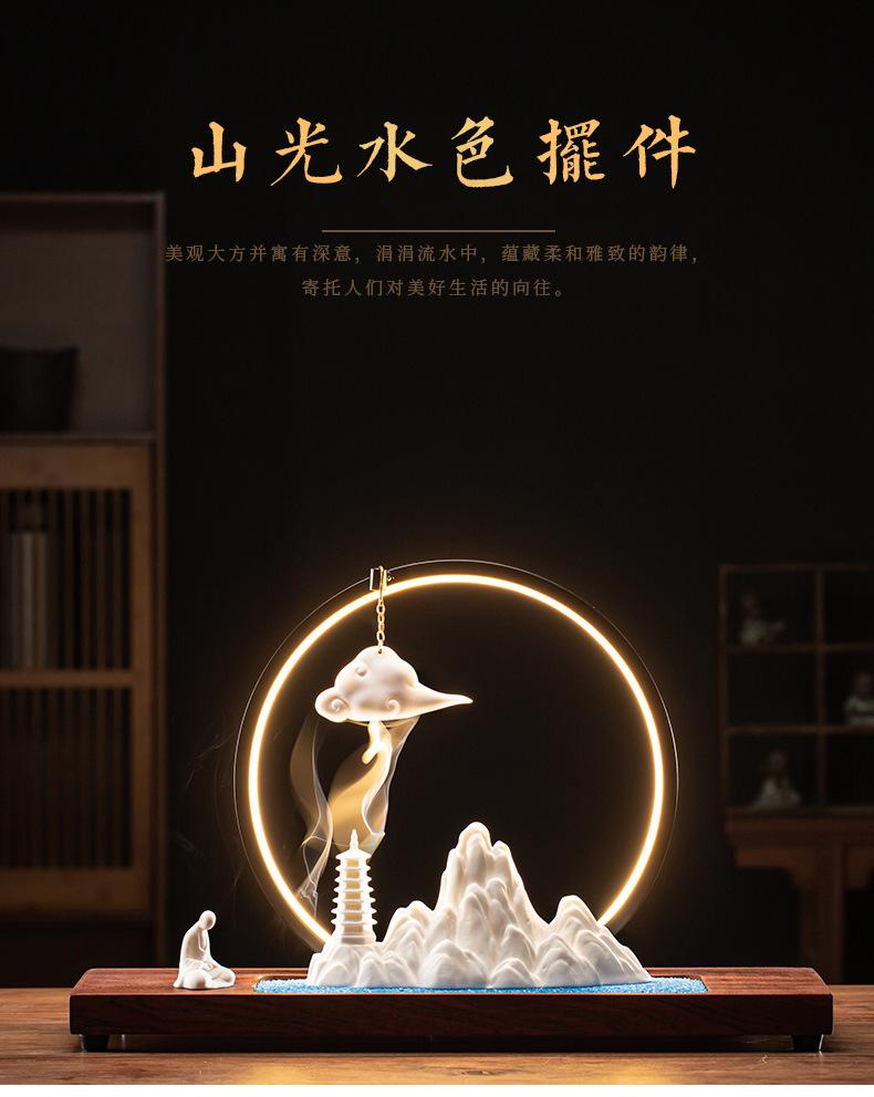 Modern and simple living room, creative landscape decoration, home ornaments, soft furnishings, office desks, bookcases, and Zen