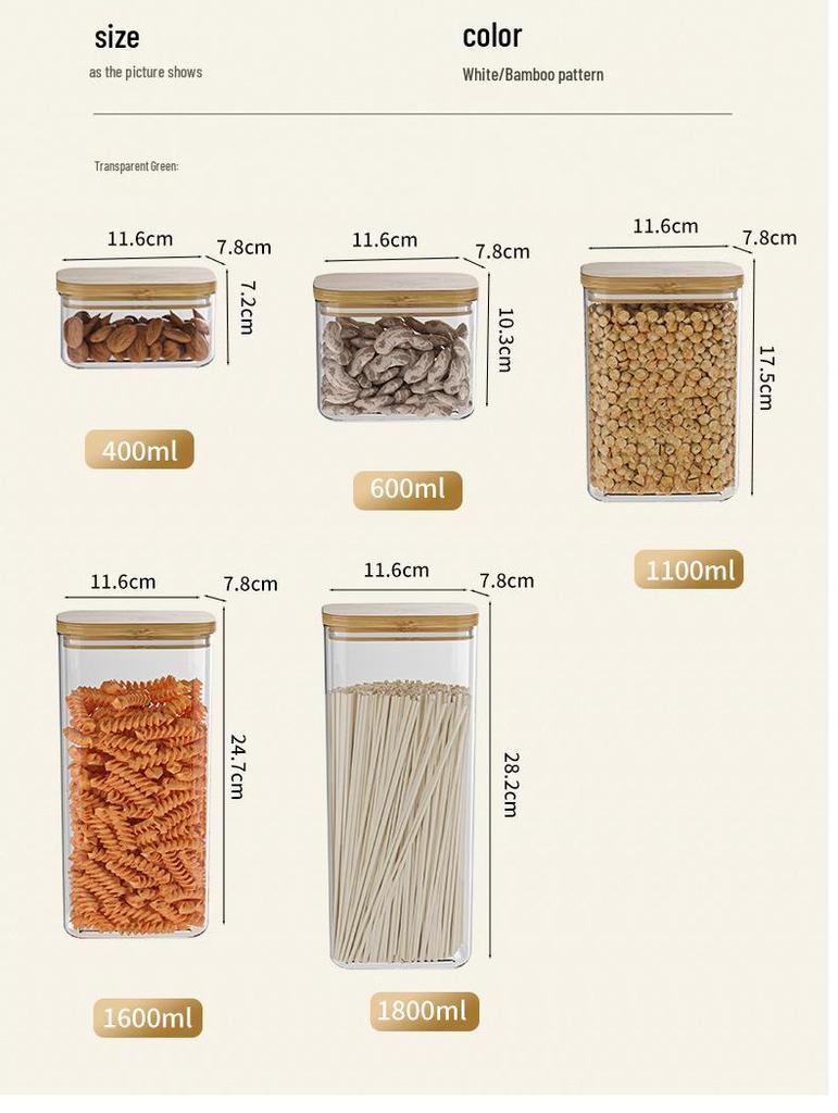 Transparent Plastic Food Jar with Bamboo Lid for Kitchen Storage