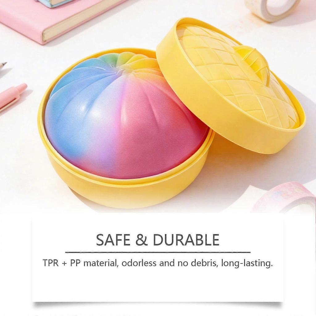 Dowmoo Steamed Stuffed Bun Pinch Music (Rainbow Color) Fun Cute Simulation Steamed Stuffed Bun Shape Soft Non-Sticky Hand Carry Daily Toys