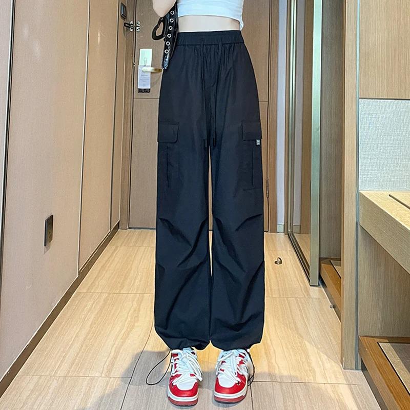 Fashion Women Joggers Pants Casual Chic Straight Cargo Pants Elastic High Waist Streetwear Slim Trousers Summer Thin