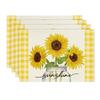 Buffalo Plaid Sunflower Sunshine Vase Summer Placemats Set of 6, 12x18 Inch Spring Table Mats for Party Kitchen Dining Decoration