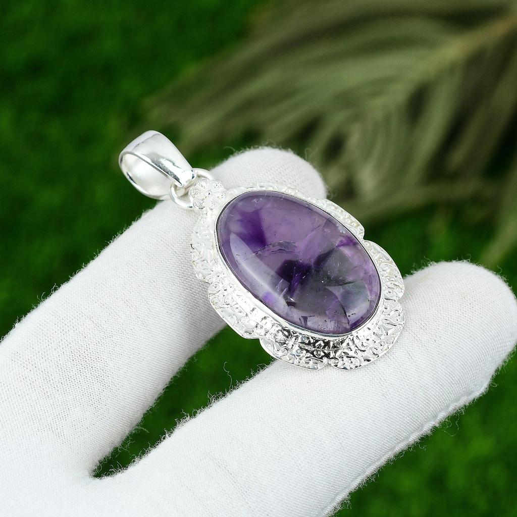 Star Amethyst Gemstone 925 Silver Mother February Birth Art Deco Pendant Jewelry