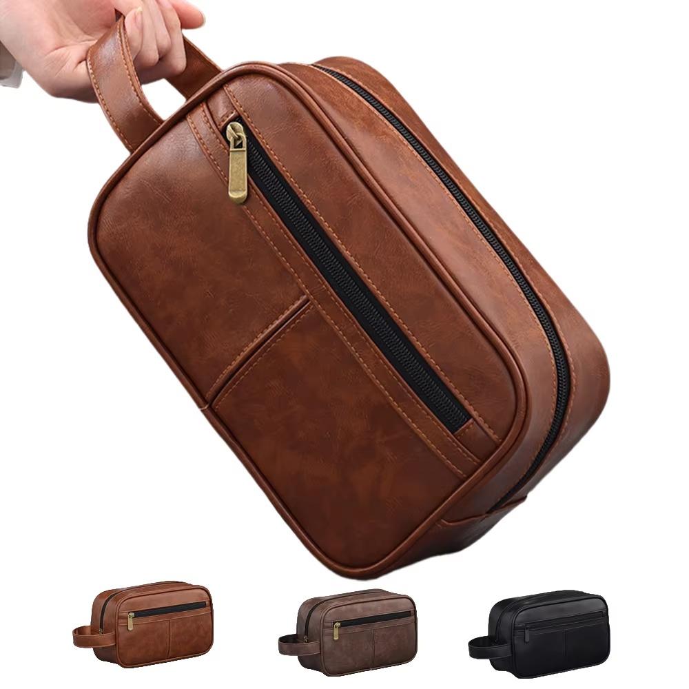 Multi Pocket Cosmetic Storage Bag Retro Travel Toiletry Bag Men Leather Wash Bag  Business Trips