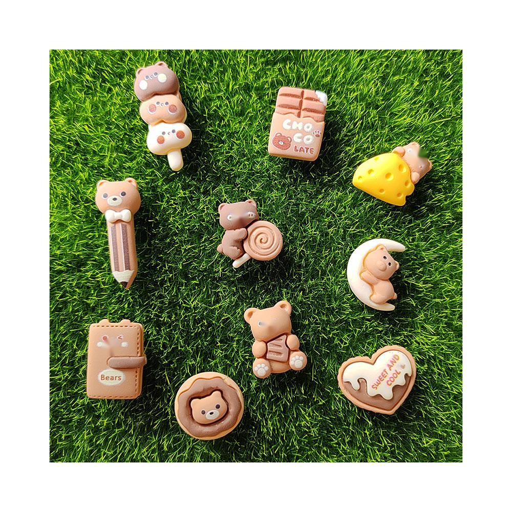Cartoon Brown Series Bear Pencil Stationery Resin Cabochons Accessories Kawaii Crafts Diy Mobile Phone Case