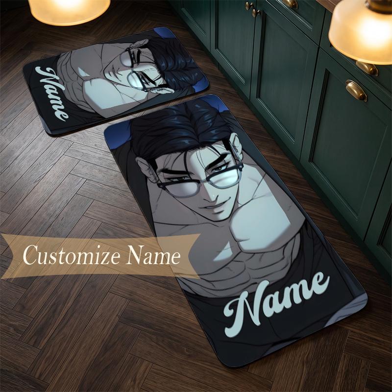Joo Jaekyung (1) Customize Name Flannel Kitchen Mat Soft Non-Slip Kitchen Floor Runner Rug for Home Kitchen Decor