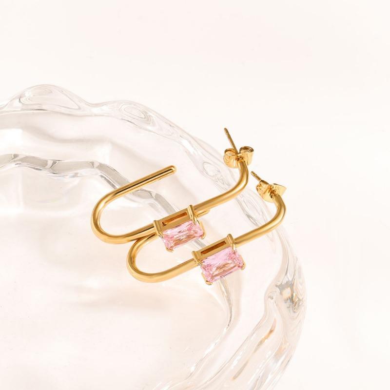 Women Minimalist Fashion Geometric Zircon Inlaid Stainless Steel Earrings