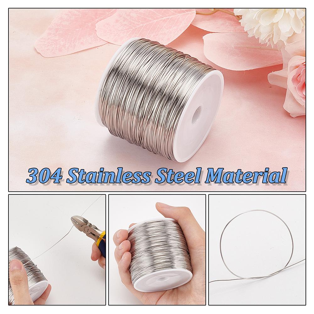 304 Stainless Steel Wire, Round, Stainless Steel Color, 22 Gauge, 0.6mm, About 459.32 Feet(140m)/Roll